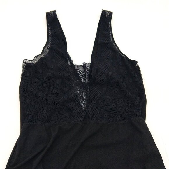 & Other Stories Black Lace Overlay Bodysuit Size 6 Peek A Boo V Neck Teddy - Picture 4 of 9